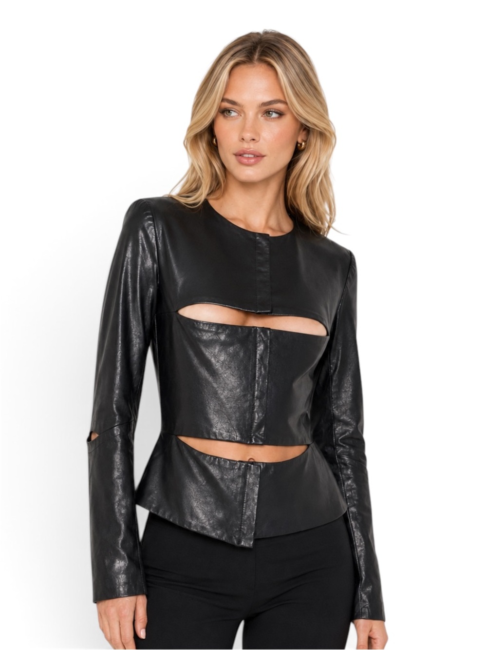 Helmut Lang SS 2001 Archival Slashed Cut-Out Leather Jacket XS / IT 38